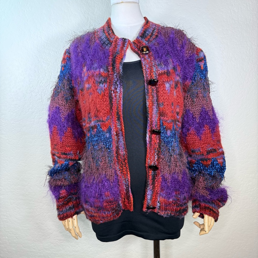 Vintage Art to Wear Hand Knit Gradient Fringe Cardigan Sweater Small/Medium